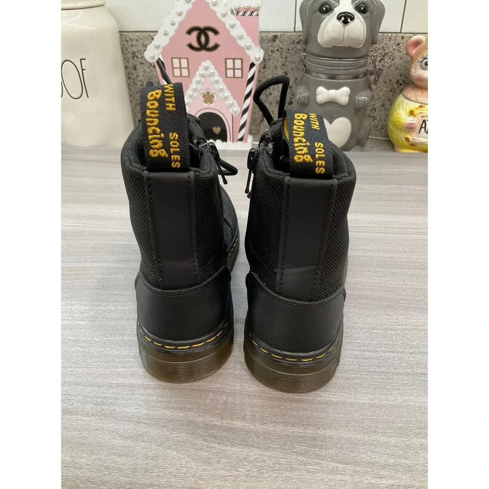 KIDS DR MARTENS‎ COMBS LACE UP FASHION BOOTS SIDE ZIP BLACK